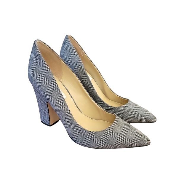 Saks Fifth Avenue Shoes - Saks Fifth Ave Jordi Block Heel Pointe Toe Houndstooth Plaid Print Heels 8.5